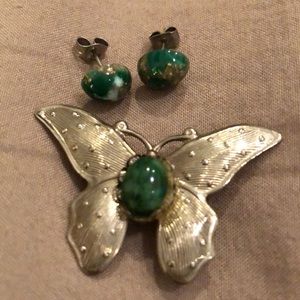 Butterfly pin and earrings